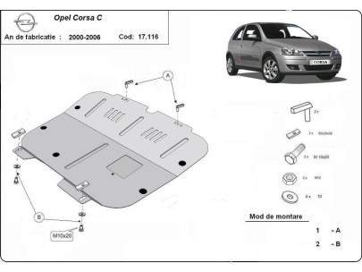 Ocelový kryt motoru Opel Corsa C (2000-2006) 2