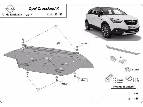 Ocelový kryt motoru Opel Crossland X (2017-2025)Opel Crossland X