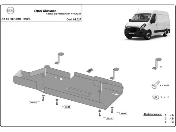 Ocelový kryt AdBlue Opel Movano (2022-2025)Opel Movano