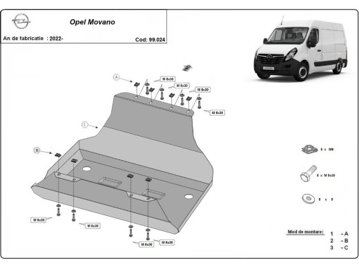 Ocelový kryt palivové nádrže Opel Movano (2022-2025)Opel Movano