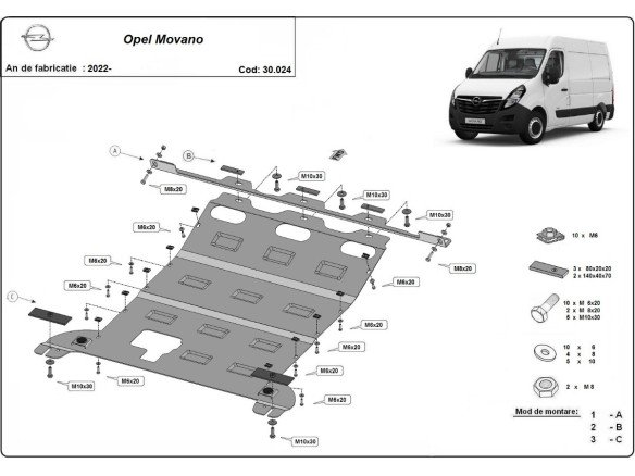 Ocelový kryt motoru Opel Movano (2022-2025)Opel Movano