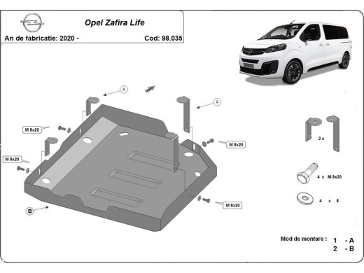 Ocelový kryt AdBlue Opel Zafira Life (2020-2025)Opel Zafira