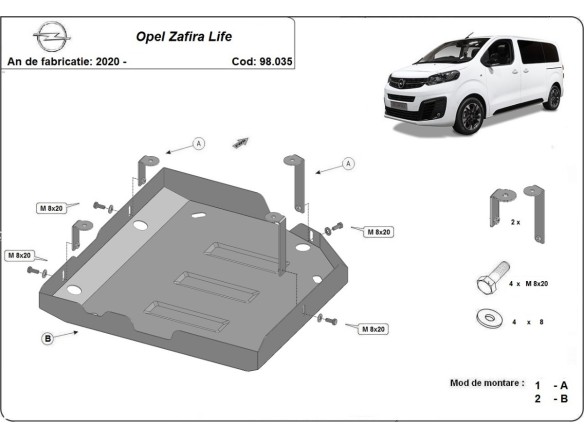 Ocelový kryt AdBlue Opel Zafira Life (2020-2025)Opel Zafira