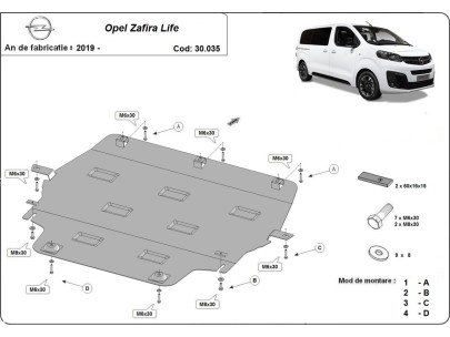 Ocelový kryt motoru Opel Zafira Life (2019-2025) 2