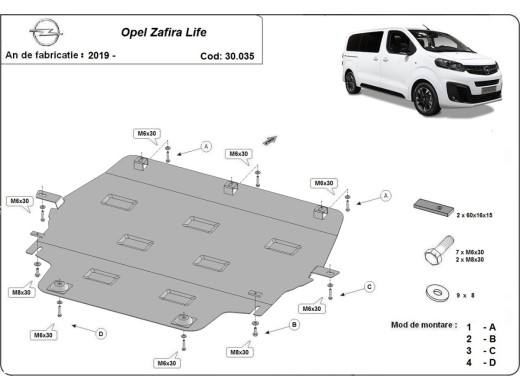 Ocelový kryt motoru Opel Zafira Life (2019-2025)Opel Zafira