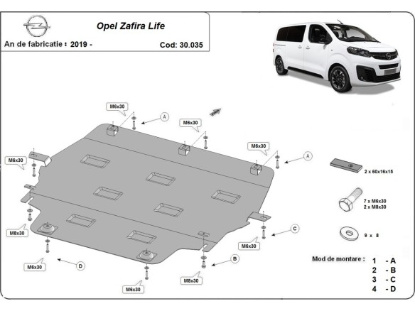 Ocelový kryt motoru Opel Zafira Life (2019-2025)Opel Zafira