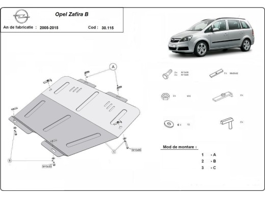 Ocelový kryt motoru Opel Zafira B (2005-2011)Opel Zafira