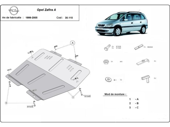 Ocelový kryt motoru Opel Zafira (1999-2005)Opel Zafira