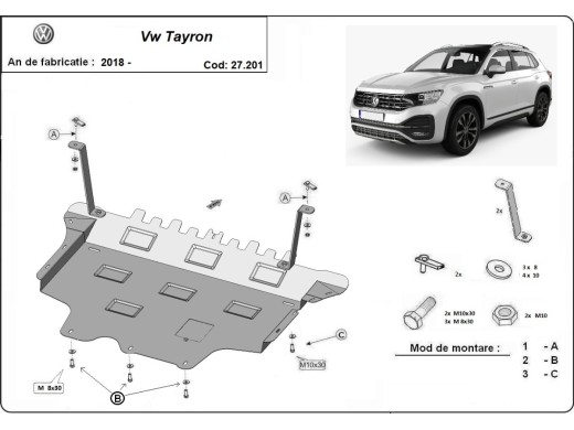Ocelový kryt motoru VW Tayron (2018-2025)Volkswagen Tayron
