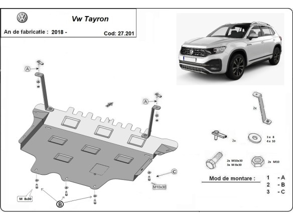 Ocelový kryt motoru VW Tayron (2018-2025)Volkswagen Tayron
