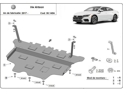 Ocelový kryt motoru VW Arteon - Automatická převodovka (2017-2025)Volkswagen ARTEON