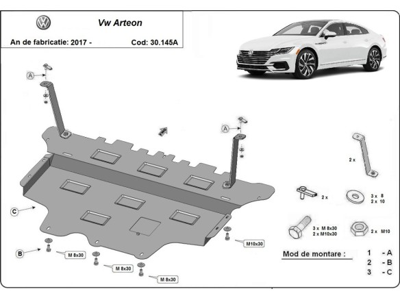 Ocelový kryt motoru VW Arteon - Automatická převodovka (2017-2025)Volkswagen ARTEON