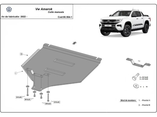 Ocelový kryt převodovky Manuální Volkswagen Amarok (2022-2025)Volkswagen Amarok