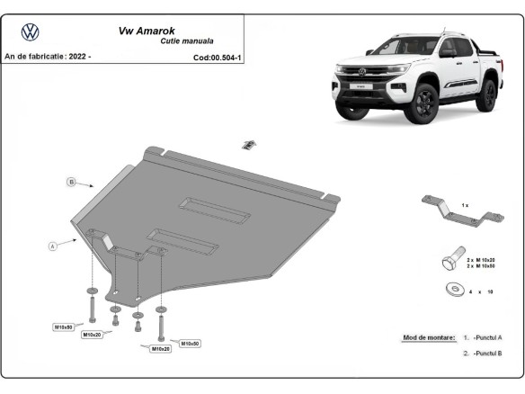 Ocelový kryt převodovky Manuální Volkswagen Amarok (2022-2025)Volkswagen Amarok