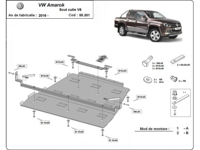 Ocelový kryt převodovky a reduktoru Volkswagen Amarok - V6 automat (2016-2022)