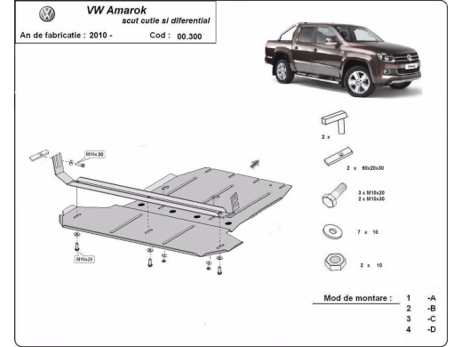 Ocelový kryt převodovky a reduktoru Volkswagen Amarok (2010-2022)Volkswagen Amarok