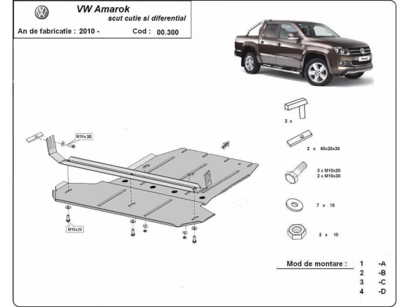 Ocelový kryt převodovky a reduktoru Volkswagen Amarok (2010-2022)Volkswagen Amarok