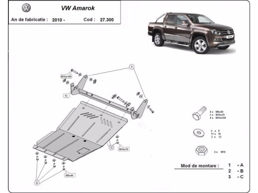 Ocelový kryt motoru Volkswagen Amarok (2010-2022)Volkswagen Amarok