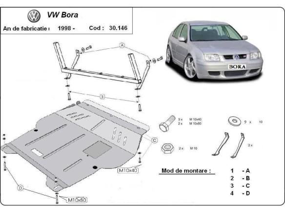 Ocelový kryt motoru VW Bora (1998-2006)Volkswagen Bora