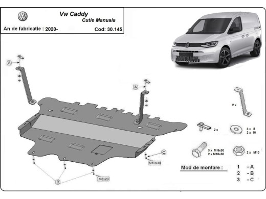 Ocelový kryt motoru VW Caddy (2020-2025)Volkswagen Caddy