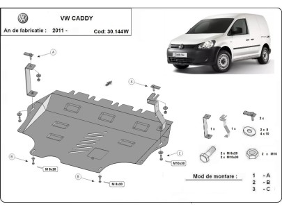 Ocelový kryt motoru VW Caddy - z WEBASTO (2011-2020) 2