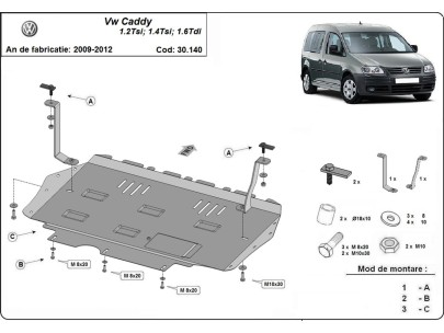 Ocelový kryt motoru Volkswagen Caddy (2010-2012) 2