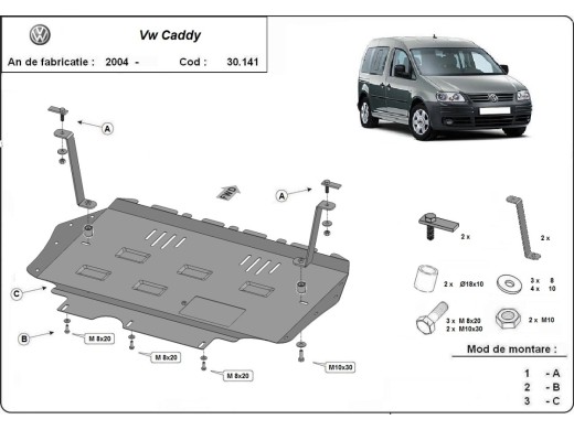Ocelový kryt motoru VW Caddy (2003-2012)Volkswagen Caddy