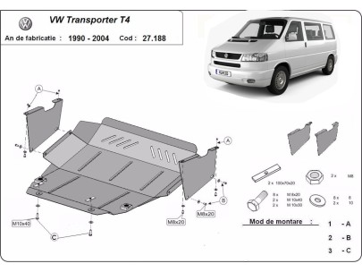 Ocelový kryt motoru VW Transporter T4 Caravelle (1990-2003) 2