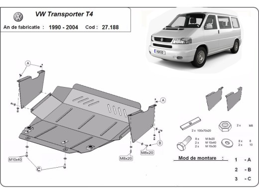 Ocelový kryt motoru VW Transporter T4 Caravelle (1990-2003)Volkswagen Caravelle