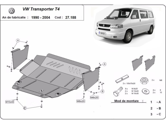 Ocelový kryt motoru VW Transporter T4 Caravelle (1990-2003)Volkswagen Caravelle