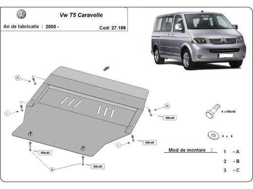 Ocelový kryt motoru Volkswagen T5 Caravelle (2005-2017)Volkswagen Caravelle