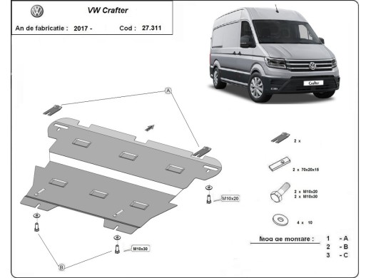 Ocelový kryt motoru Vw Crafter (2017-2025)Volkswagen Crafter