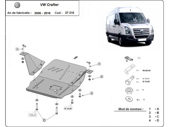 Ocelový kryt motoru Volkswagen Crafter (2006-2016)Volkswagen Crafter