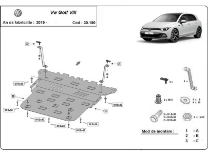 Ocelový kryt motoru VW Golf 8 (2019-2025)
