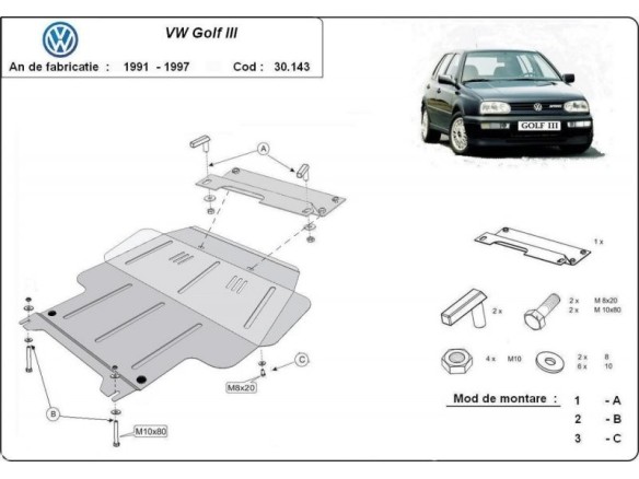 Ocelový kryt motoru VW Golf 3 (1991-1998)Volkswagen Golf