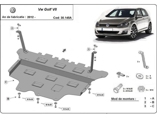 Ocelový kryt motoru VW Golf 7 - Automatická převodovka (2012-2019)Volkswagen Golf