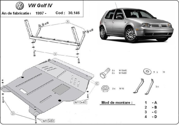 Ocelový kryt motoru VW Golf 4 (1998-2006)Volkswagen Golf