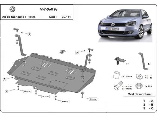 Ocelový kryt motoru VW Golf 6 (2008-2010)Volkswagen Golf
