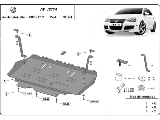 Ocelový kryt motoru VW Jetta (2005-2011)Volkswagen Jetta