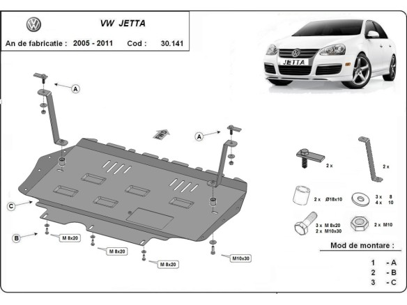 Ocelový kryt motoru VW Jetta (2005-2011)Volkswagen Jetta
