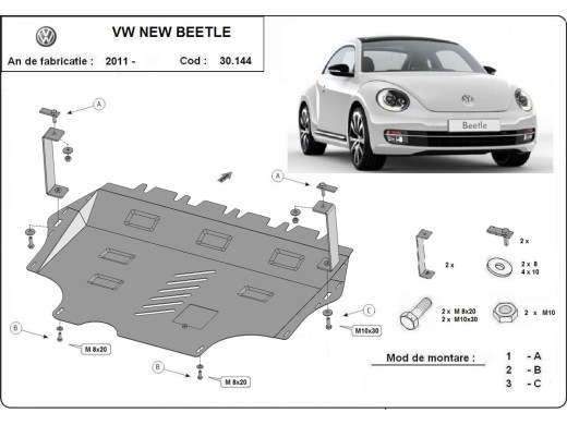 Ocelový kryt motoru Volkswagen New Beetle (2011-2017)Volkswagen New Beetle