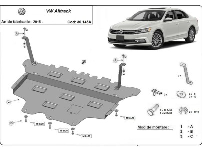 Ocelový kryt motoru VW Passat Alltrack - Automatická převodovka (2015-2024) 2