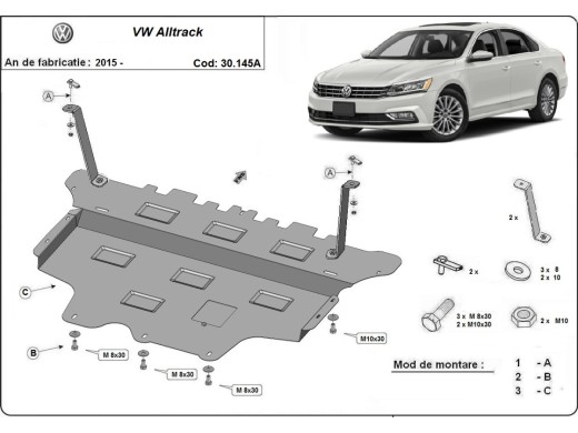 Ocelový kryt motoru VW Passat Alltrack - Automatická převodovka (2015-2024)Volkswagen Passat