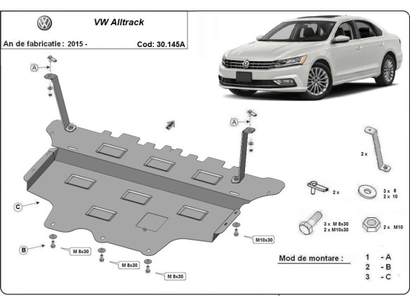 Ocelový kryt motoru VW Passat Alltrack - Automatická převodovka (2015-2024)Volkswagen Passat