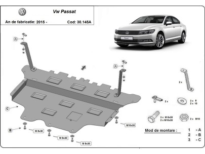 Ocelový kryt motoru VW Passat B8 - Automatická převodovka (2015-2026) 2