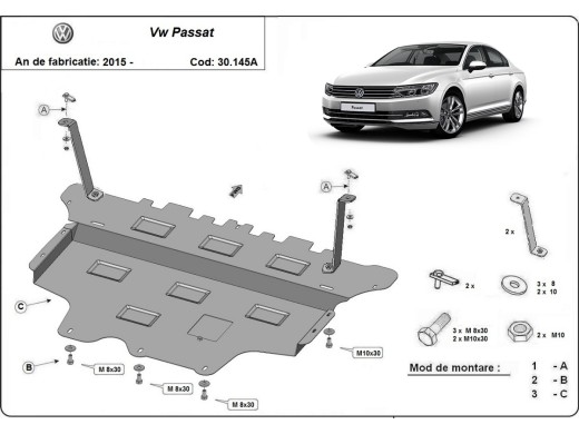 Ocelový kryt motoru VW Passat B8 - Automatická převodovka (2015-2025)Volkswagen Passat