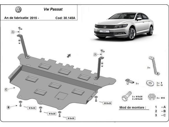 Ocelový kryt motoru VW Passat B8 - Automatická převodovka (2015-2025)Volkswagen Passat