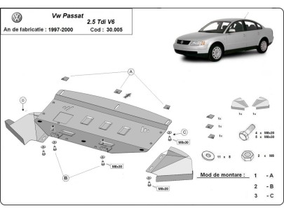 Ocelový kryt motoru VW Passat B5 2.5 TDI V6 (1997-2000) 2