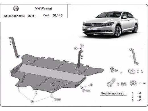 Ocelový kryt motoru VW Passat B8 - Manuální (2015-2025)Volkswagen Passat