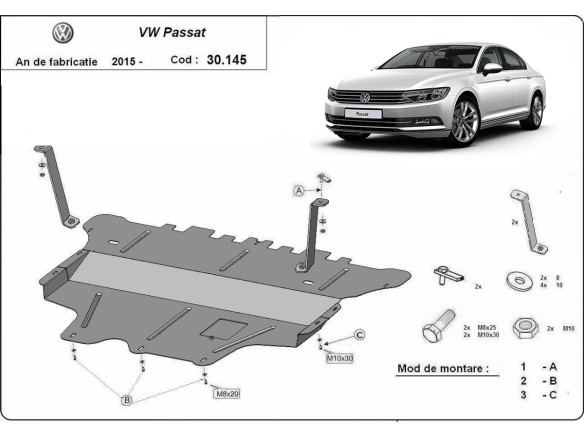 Ocelový kryt motoru VW Passat B8 - Manuální (2015-2025)Volkswagen Passat